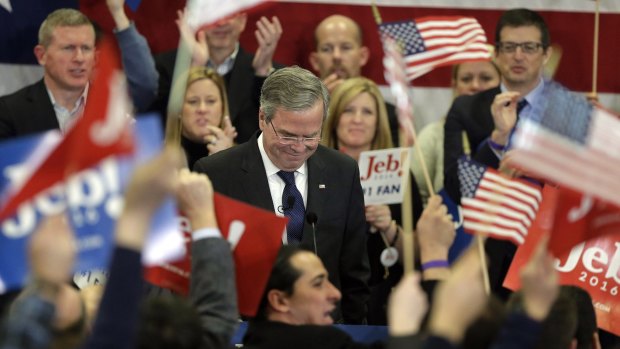 Republican presidential candidate, former Florida Governor Jeb Bush speaks during a primary night rally on Tuesday.