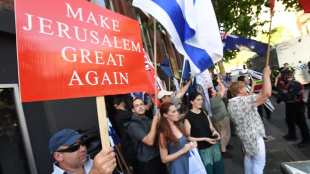 A pro-Israel rally in Melbourne after Donald Trump said he would recognise Jerusalem as the capital.