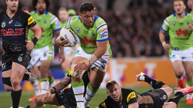 On the charge: Canberra's Josh Papalii likes to go for a beer with his coach.