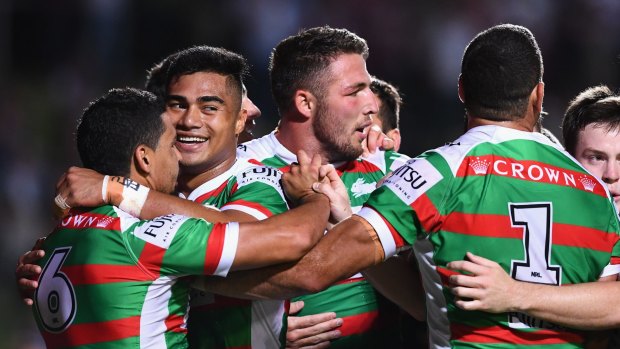 Close call: The Rabbitohs came out on top when the sides met in March.