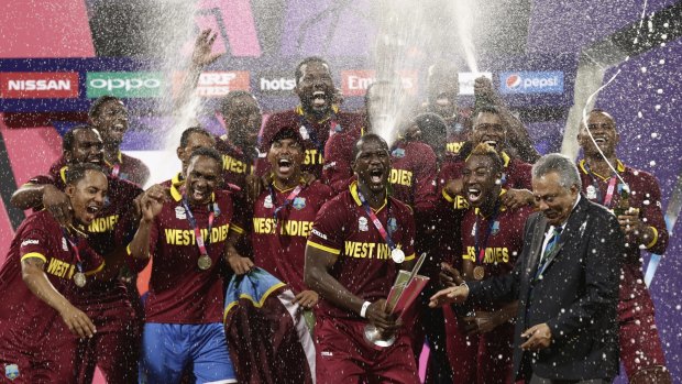 The West Indies celebrates their World Twenty20 triumph.