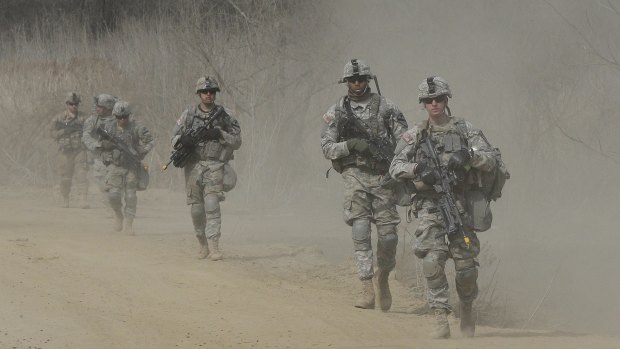 US Army soldiers in annual exercise with their South Korean counterparts in Paju, near the border with North Korea, on Friday.