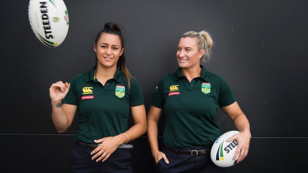 A whole different league: Jillaroos stars Corban McGregor and Ruan Sims at the announcement of a six-team women's league in 2018.