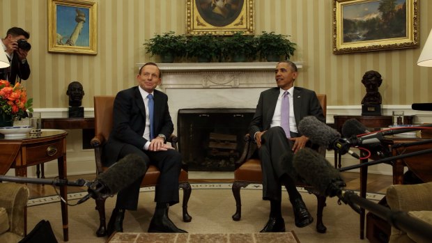 'I'm not comfortable here': Mr Abbott and Mr Obama's first meeting in the Oval Office in June.