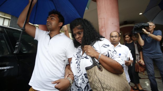 Personal plea: The mother of Australian death row prisoner Myuran Sukumaran, Raji Sukumaran, leaves Indonesia's National Commission on Human Rights after a meeting in Jakarta.