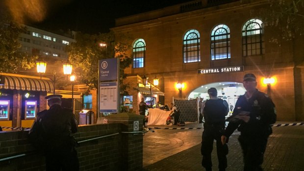 Police attend the scene of the Central Station shooting on Wednesday night.