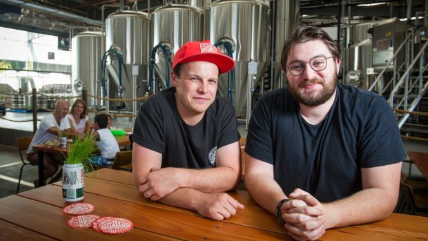 Capital Brewing Co. opened last year and now employs 30 people. Pictured is  Capital Brewing Co., venue manager Fergus Lynch and marketing manager Sam Kennedy-Hine. 
