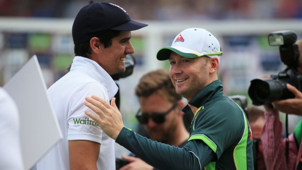 Ashes captains Alastair Cook and Michael Clarke shake hands after the Trent Bridge Test.