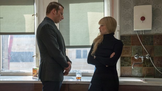 Matthias Schoenaerts and Jennifer Lawrence in <i>Red Sparrow</i>. 