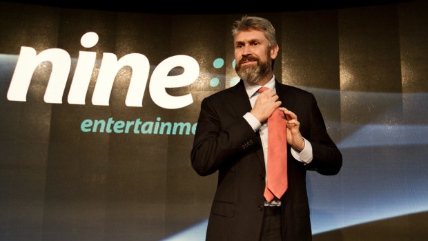 Nine's David Gyngell presents the company's results in Sydney on Thursday.