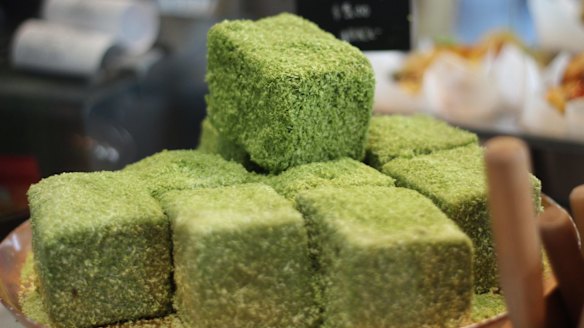 Matcha lamington cubes at Oratnek Cafe.