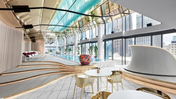 Gold on the ceiling: the pool at Melbourne's new W Hotel.