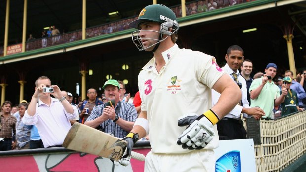 Gone, not forgotten: Phillip Hughes comes out to bat for Australia in 2010. 