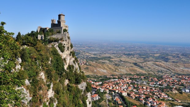 Castle della Guaita in the state of San Marino, surrounded by Italy.