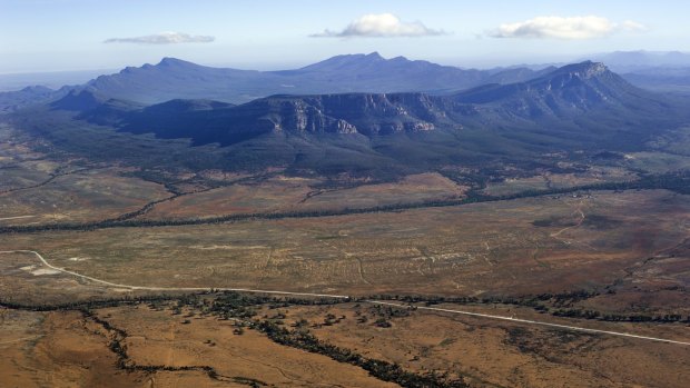 An aerial view of Wilpena Pound in the Flinders Ranges National Park.
