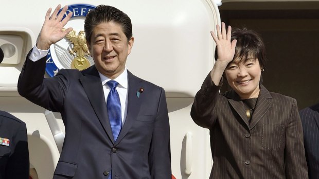 Japanese Prime Minister Shinzo Abe and his wife, Akie, leave for New York on Thursday.