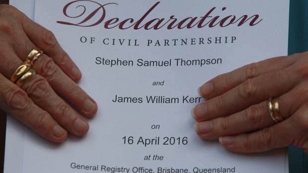 Jaime Kerr and Stephen Thompson's declaration of civil partnership.