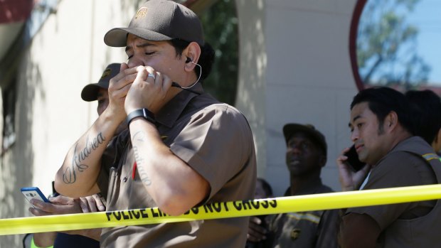 UPS workers outside the facility in San Francisco.