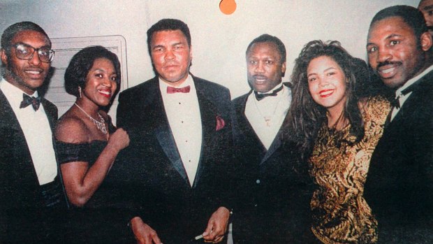 Muhammad Ali Jr (left) with Joe Frazier, Laila Ali and Muhammad Ali in 1999.