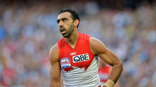 Supported: Adam Goodes of the Swans.