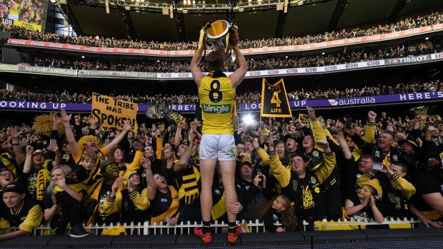 Richmond's Jack Riewoldt celebrates after winning the grand final in 2017.
