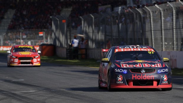 Shane Van Gisbergen leads compatriot Scott McLaughlin for a come-from-behind win.