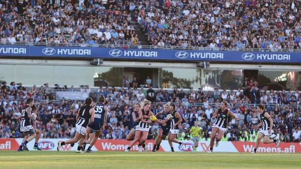 It's a sellout: 24,500 people watched Carlton thump Collingwood in the first AFLW match at Princes Park.