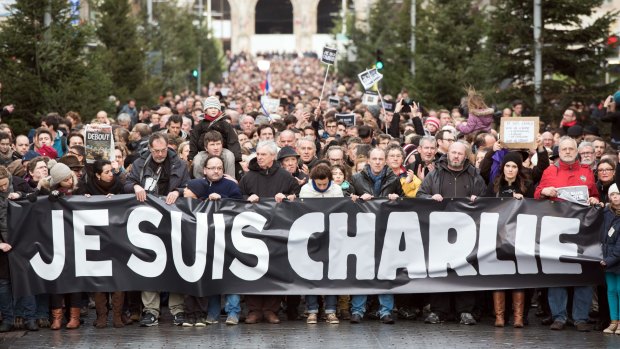 France united: Carrying a banner that read "Je suis Charlie", thousands of people rallied in the city of Lille on Saturday after three days of terror. 
