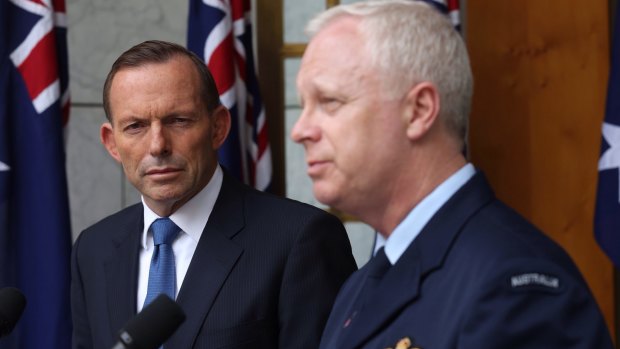 Mr Abbott pictured with Air Marshal Binskin during a 2015 press conference.