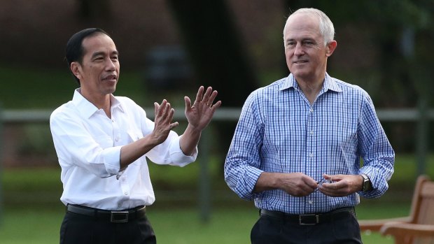 Indonesia President Joko Widodo with Prime Minister Malcolm Turnbull in Sydney in February.