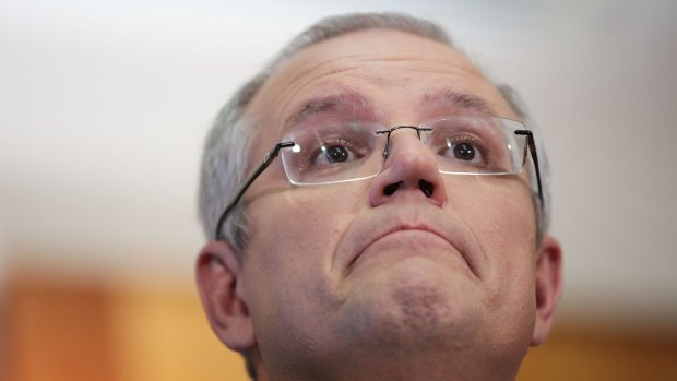Treasurer Scott Morrison speaks to the media during a press conference at Parliament House. 