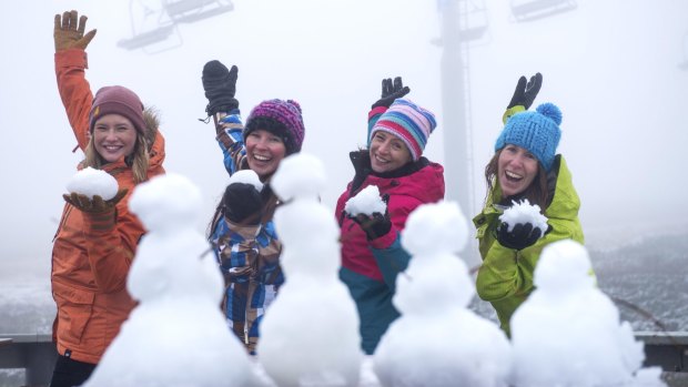 Snowball fights and snowmen were the order of the day at Mount Buller.