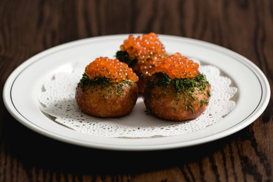 Tarama buns with trout roe and dill. 