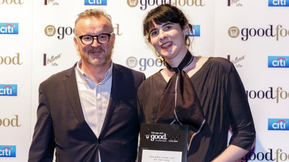 Michael Ryan and Jeanette Henderson from Provenance in Beechworth, winner of the Regional Wine List of the Year Award.