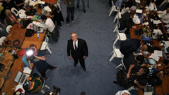 Treasurer Scott Morrison in the 2016 budget lock-up at Parliament House in Canberra.