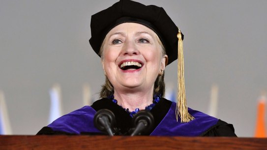 Former Secretary of State Hillary Clinton delivers the commencement address at Wellesley College.