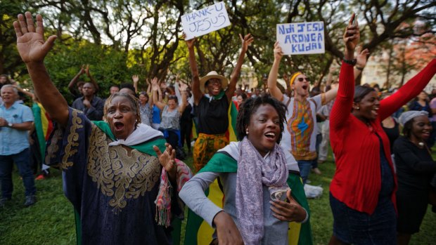 Zimbabweans celebrated Mugabe's demise at a Christian peace and prayer rally in Harare on Sunday.