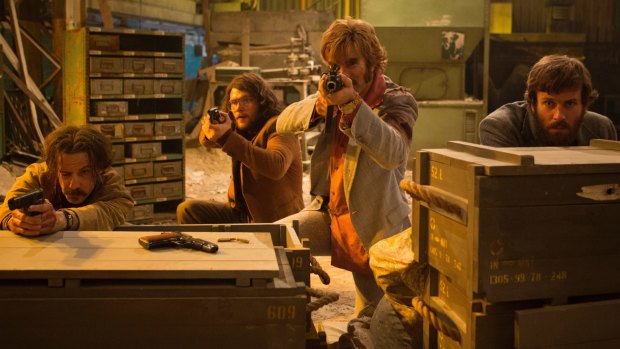 Deals at a crawl: (From left) Noah Taylor, Jack Reynor, Sharlto Copley and Armie Hammer in a scene from <i>Free Fire</i>.