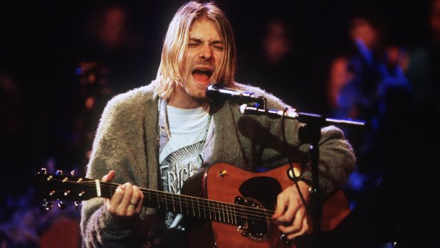 Kurt Cobain wearing the expensive cardigan during the taping of MTV Unplugged at Sony Studios in New York in 1993.