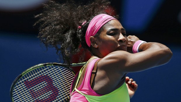 Follow through: Serena Williams hits a return to Dominika Cibulkova of Slovakia during their women's singles quarter-final match at the Australian Open.