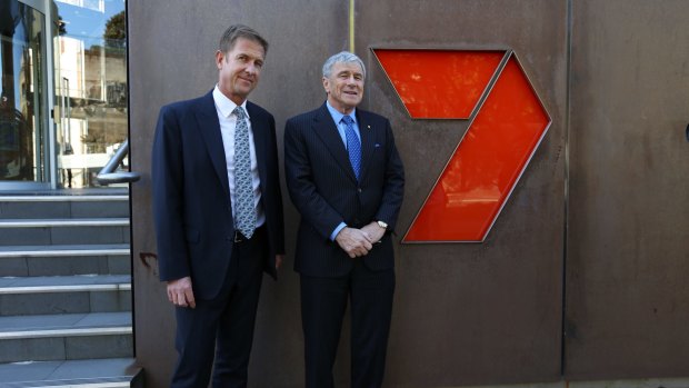 Seven CEO Tim Worner and Seven's chairman Kerry Stokes at the company's offices in Pyrmont. 
