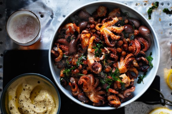 Wood-roasted baby octopus.