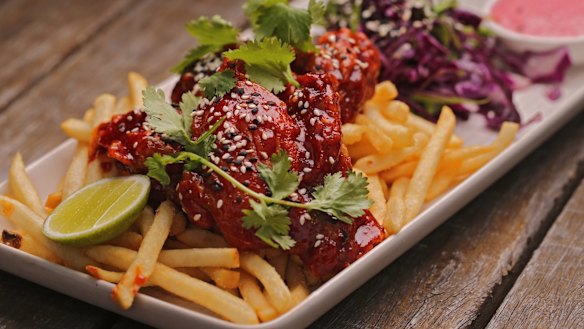 Korean fried chicken and chips with pickled ginger mayo.