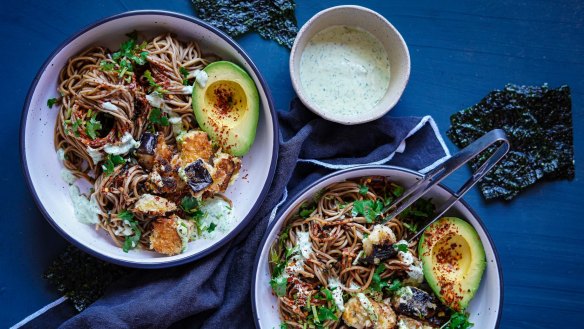 Japanese eggplant noodle bowls.