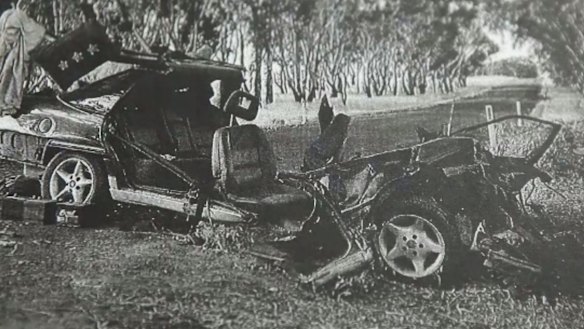 The car in which Micaela Henderson and her friend crashed into a tree in country Victoria.