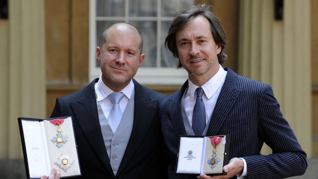 Sir Jonathan Ive (left) with his knighthood, and his friend Australian designer Marc Newson with his Commander of the British Empire, following a ceremony at Buckingham Palace in 2012.