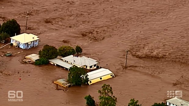 Stills of video footage of Grantham during the flood