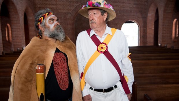 Kelton Pell and Michael Caton as dancers at a folk music festival in Three Summers.