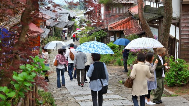 People visit old town of Magome. 