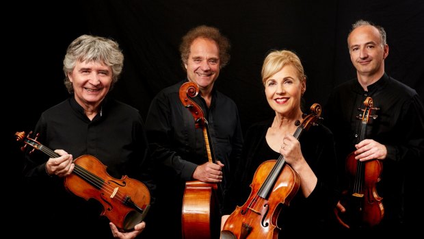 The Takacs String Quartet, from left, Karoly Schranz (second violin), Andras Fejer (cello), Geraldine Walther (viola), Edward Dusinberre (first violin), are regular visitors to Australia. 